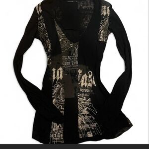 NWT SALVAGE Black Graphic Long Sleeve Top...Soo Unique And Gorgeous...L